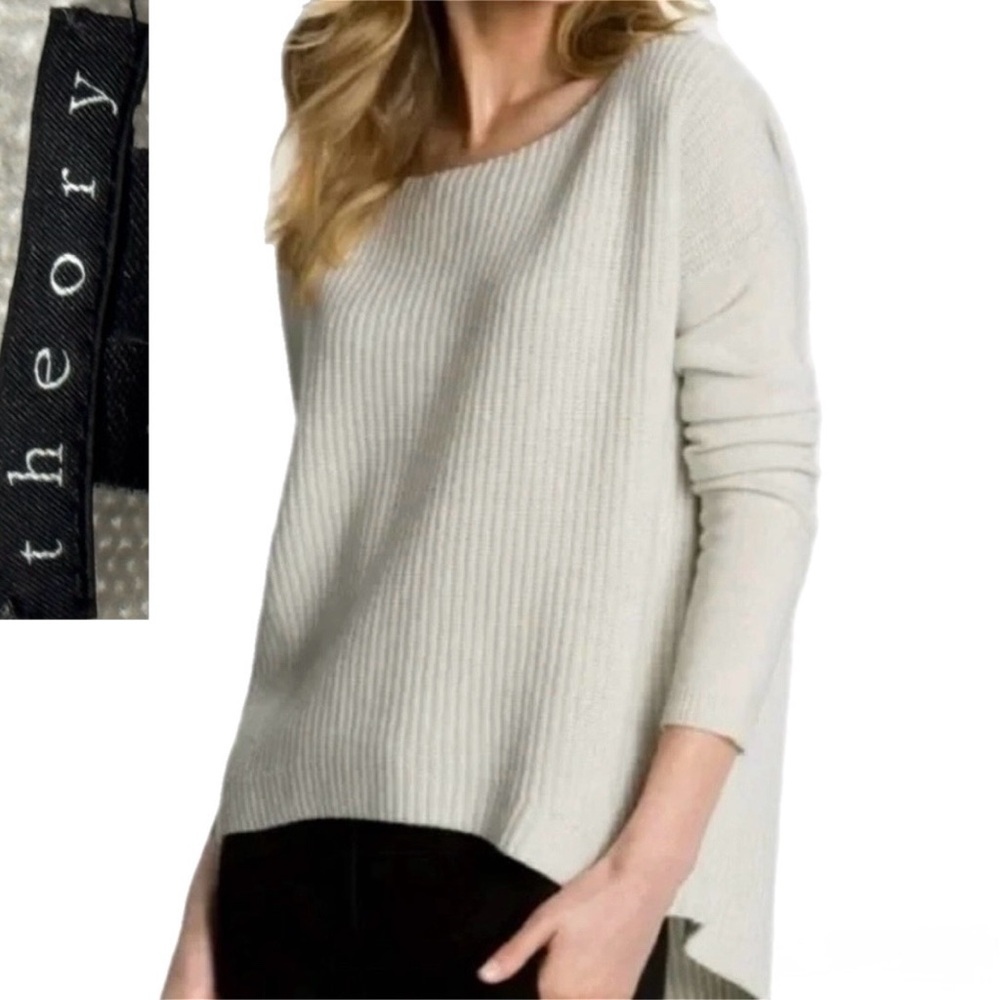 THEORY Thick Ribbed Knit Wool High Low Drop Shoulder Sweater Size M - Picture 1 of 8